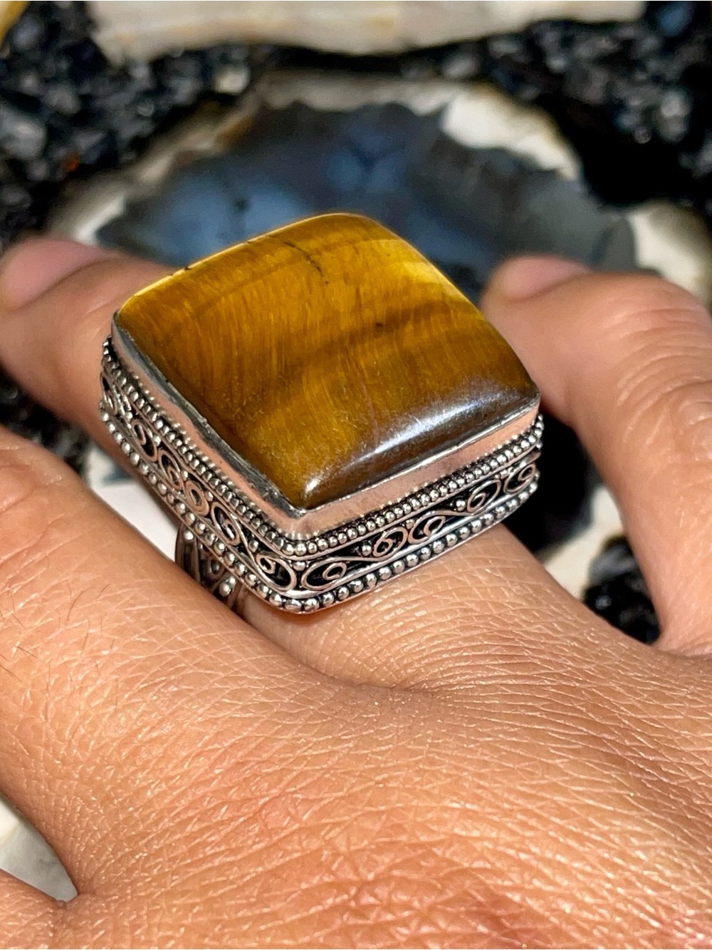 Chatoyant Golden Brown Tiger Eye Ring Size 8 1/4